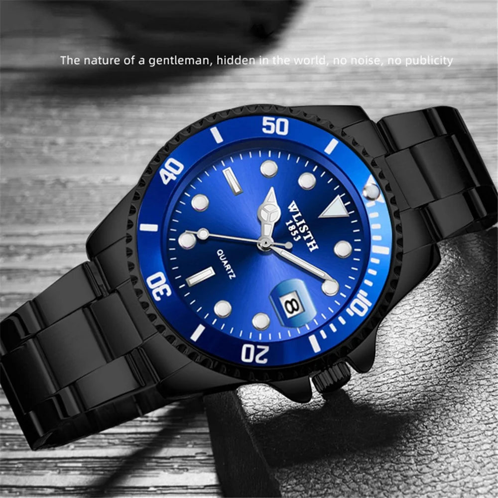 WLISTH 6057 Luminous Watch Daily Life Waterproof Bracelet Wrist Watch Band with Calendar Display Function - Blue / Black - 2