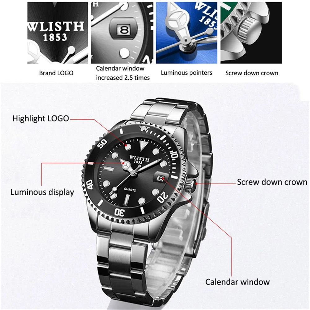 WLISTH 6057 Luminous Watch Daily Life Waterproof Bracelet Wrist Watch Band with Calendar Display Function - Blue / Black - 3