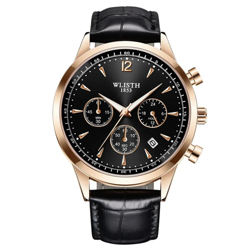 WLISTH S953 Multi-function Business Style Quartz Watch with Calendar Luminous Pointer Quartz Watch - Rose Gold / Black / Black Leather Strap - 1