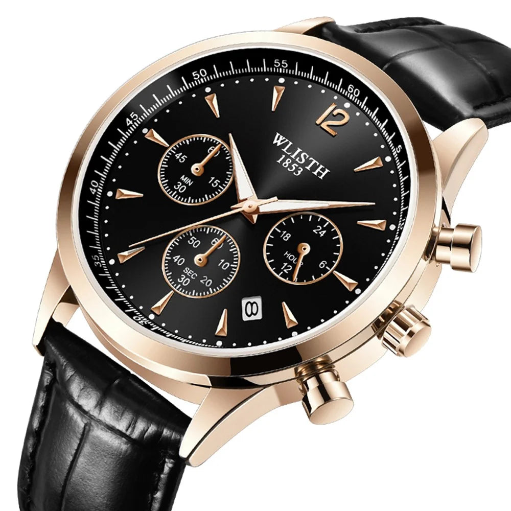 WLISTH S953 Multi-function Business Style Quartz Watch with Calendar Luminous Pointer Quartz Watch - Rose Gold / Black / Black Leather Strap - 2