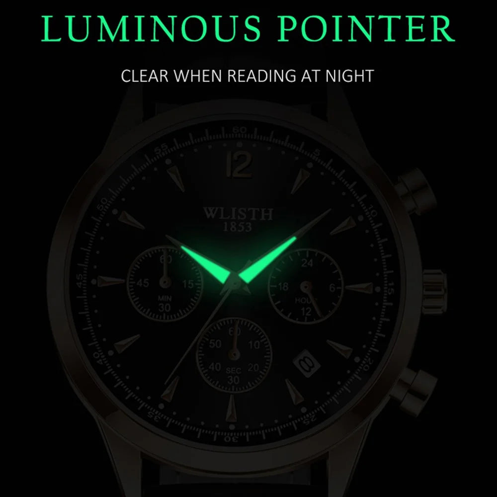 WLISTH S953 Multi-function Business Style Quartz Watch with Calendar Luminous Pointer Quartz Watch - Rose Gold / Black / Black Leather Strap - 3