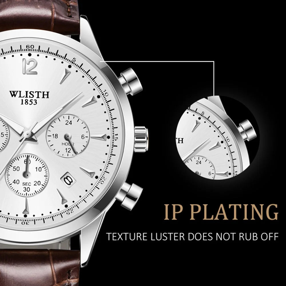 WLISTH S953 Multi-function Business Style Quartz Watch with Calendar Luminous Pointer Quartz Watch - Rose Gold / Black / Black Leather Strap - 4