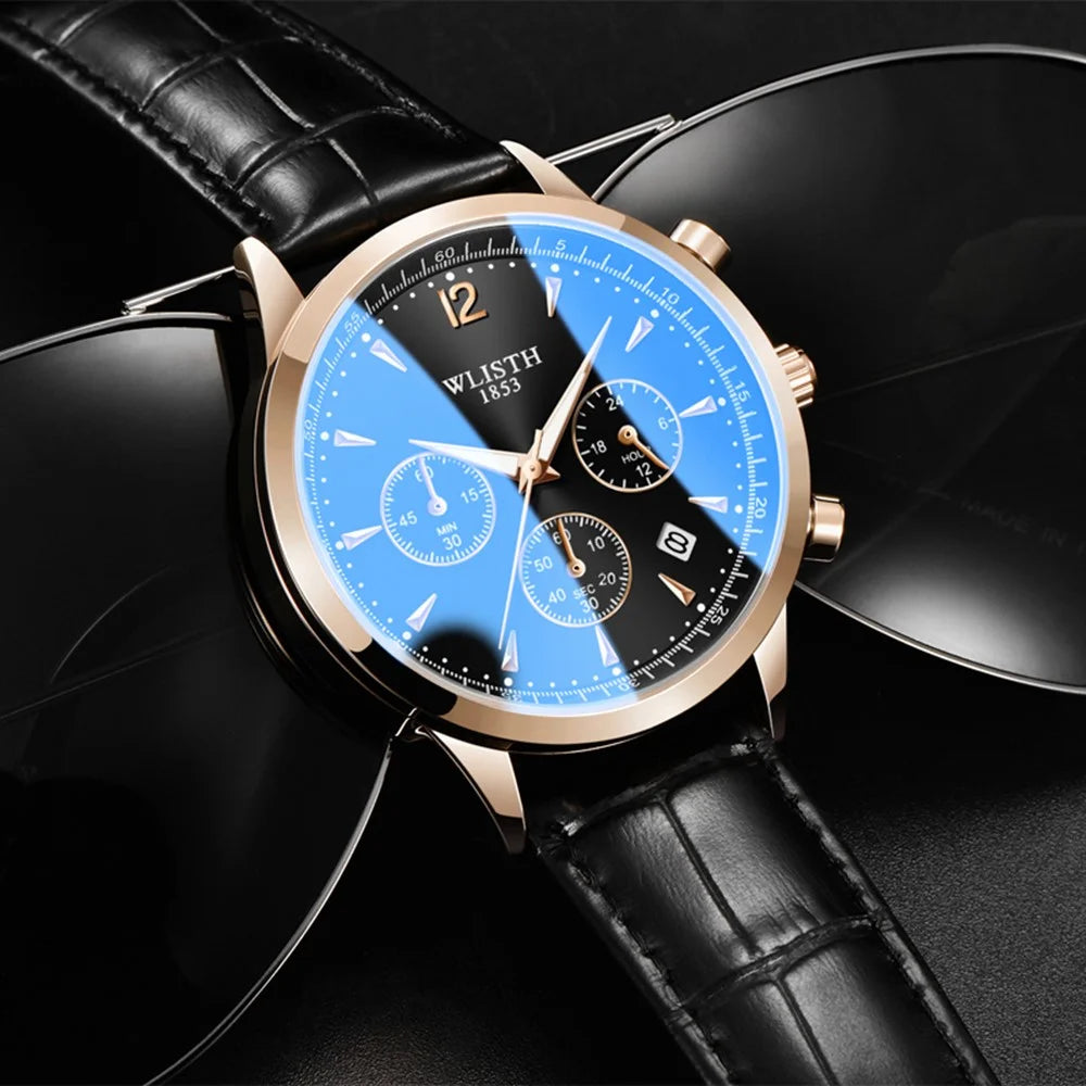 WLISTH S953 Multi-function Business Style Quartz Watch with Calendar Luminous Pointer Quartz Watch - Rose Gold / Black / Black Leather Strap - 6