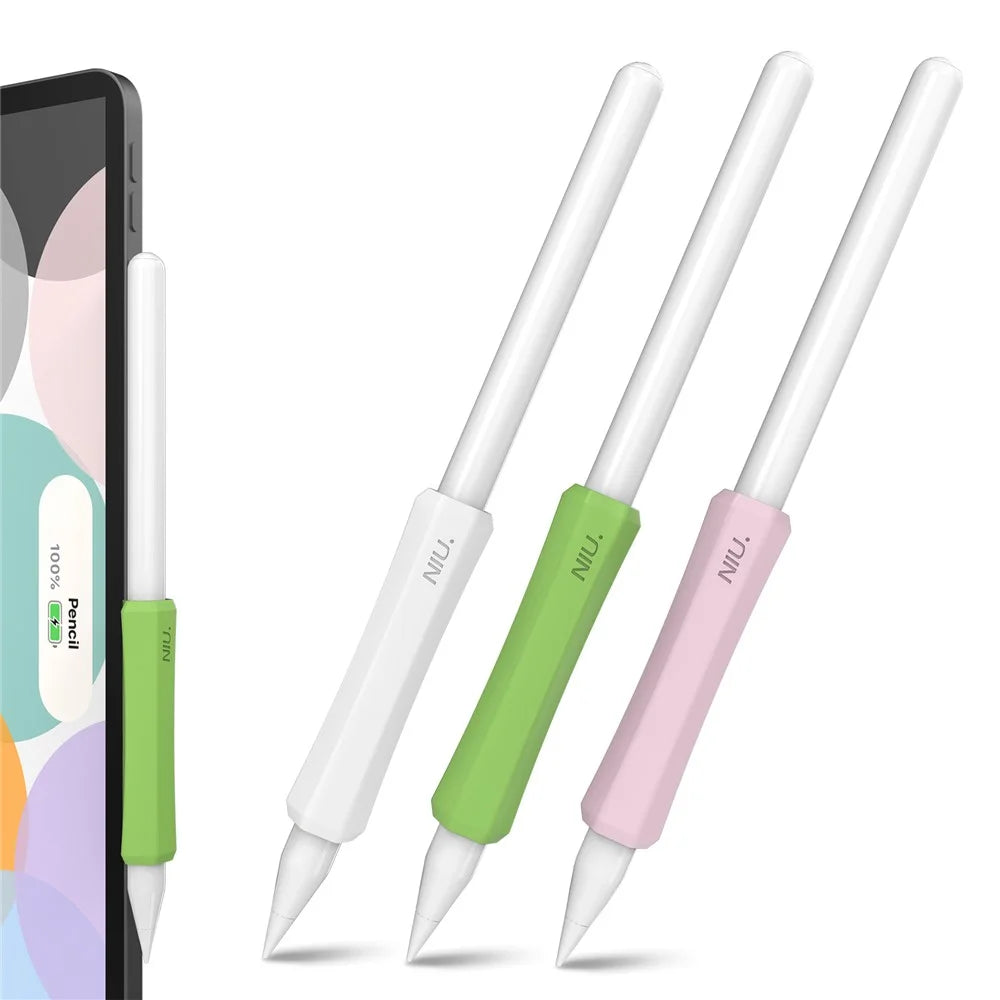 AHASTYLE LC03 3Pcs / Pack Soft Silicone Grip Holder for Apple Pencil 1st / 2nd Generation Stylus Pencil Non-Slip Protective Cover - White / Pink / Matcha Green - 3