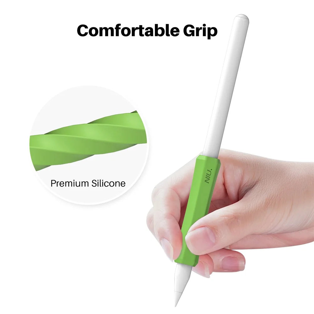 AHASTYLE LC03 3Pcs / Pack Soft Silicone Grip Holder for Apple Pencil 1st / 2nd Generation Stylus Pencil Non-Slip Protective Cover - White / Pink / Matcha Green - 6