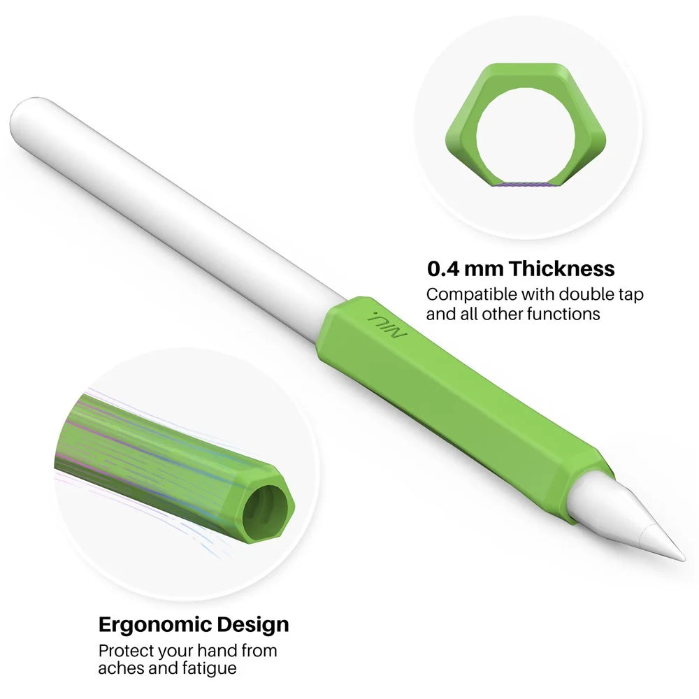 AHASTYLE LC03 3Pcs / Pack Soft Silicone Grip Holder for Apple Pencil 1st / 2nd Generation Stylus Pencil Non-Slip Protective Cover - White / Pink / Matcha Green - 7