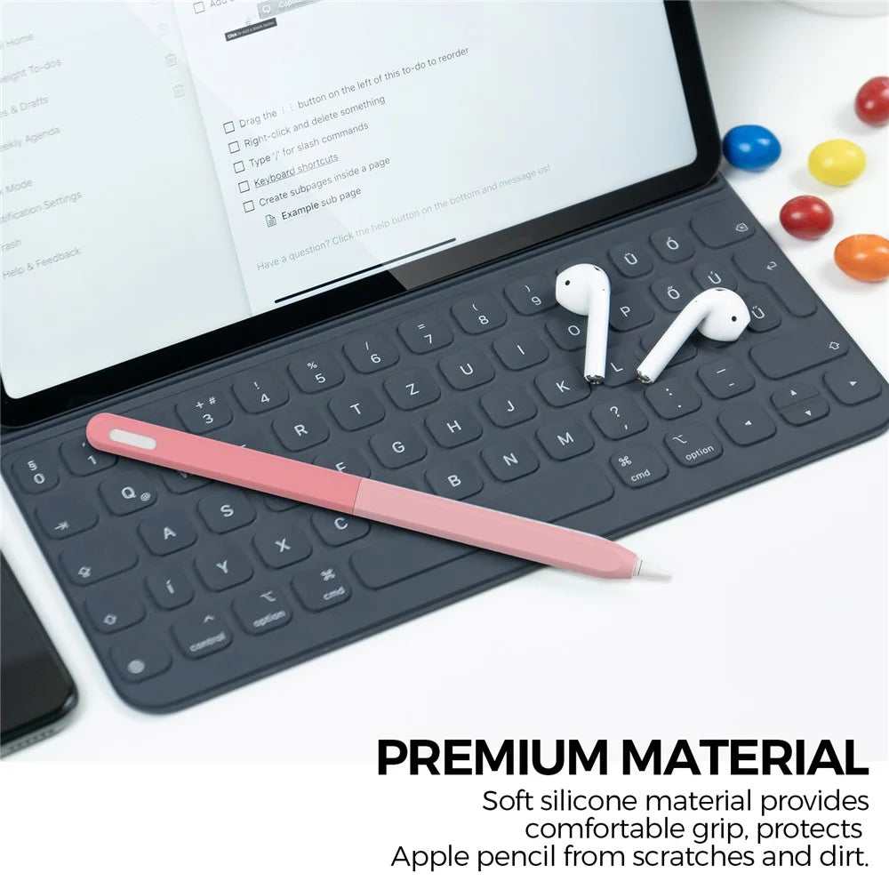 AHASTYLE PT182 Silicone Stylus Pen Cover for Apple Pencil Pro / Pencil (2nd Generation) Color Splicing Retro Capacitive Stylus Sleeve - Pink - 3