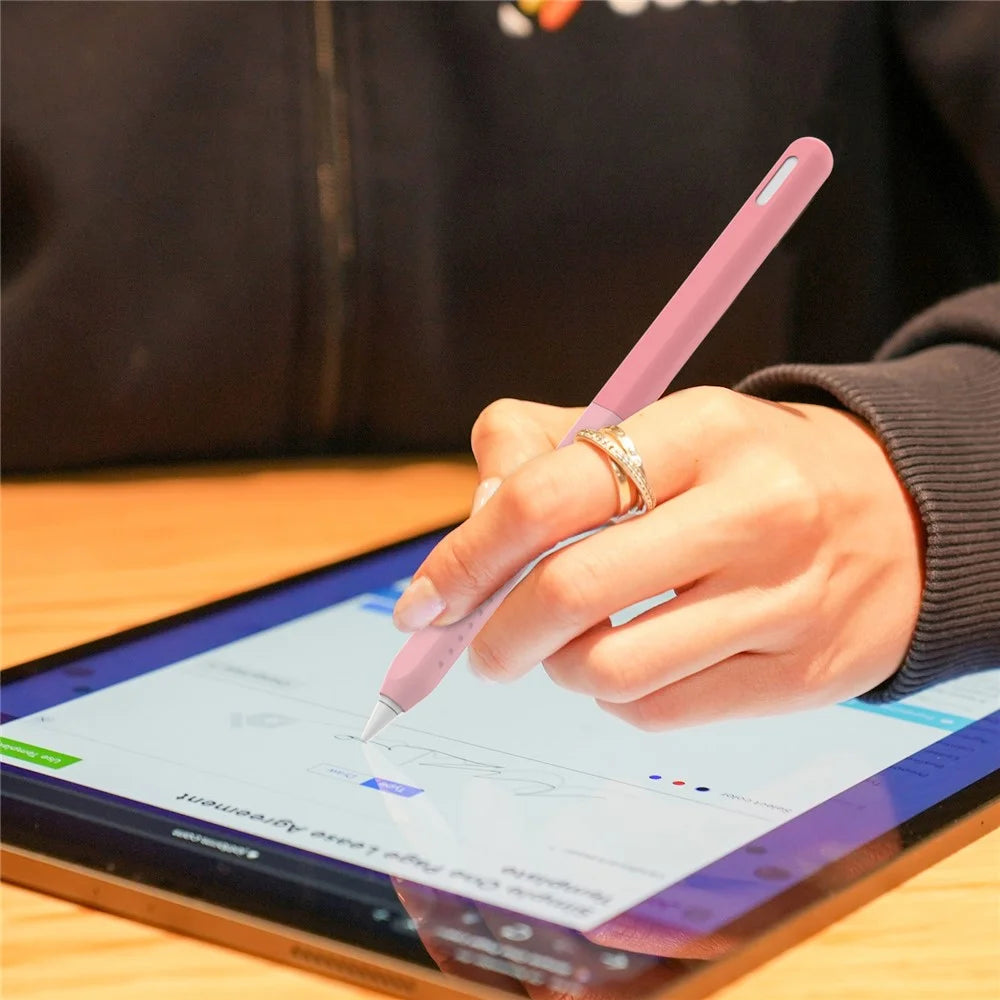 AHASTYLE PT182 Silicone Stylus Pen Cover for Apple Pencil Pro / Pencil (2nd Generation) Color Splicing Retro Capacitive Stylus Sleeve - Pink - 6