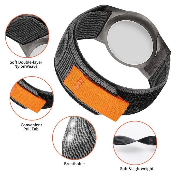 Nylon Braided Wrist Strap with TPU Case and Screen Protection for Apple AirTag Tracker Wristband - Loop Fastener / Black+Grey - 2
