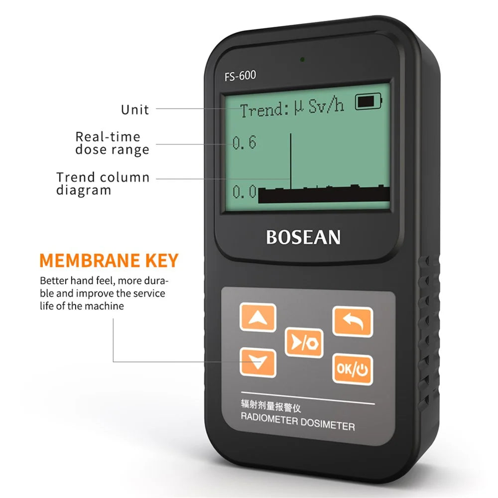 BOSEAN FS-600 Nuclear Radiation Detector Geiger Counter X-ray Beta Gamma Tester GM Counter Dose Rate Real-time Dosimeter - 5