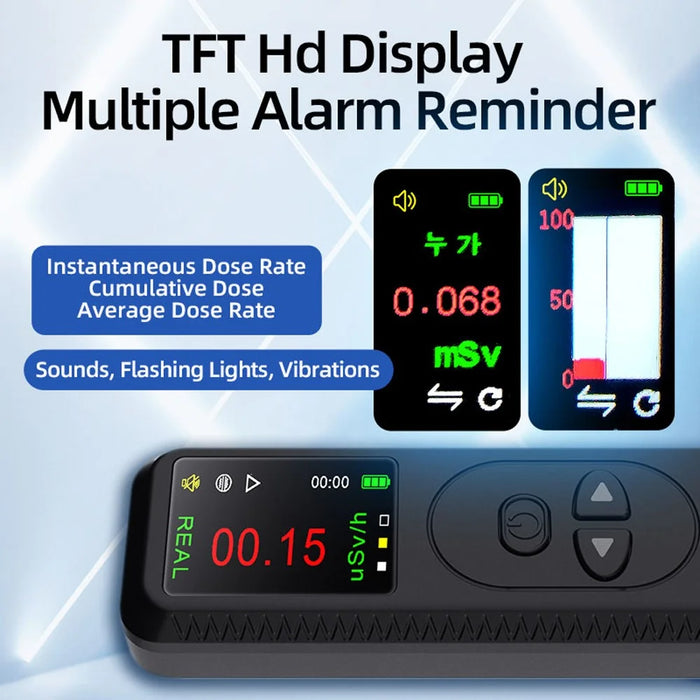Handheld Plastic Nuclear Radiation Detector Color Display Rechargeable Radioactive Geiger Tester - Black - 3