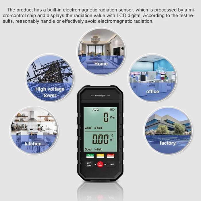 ET925 Electromagnetic Field Radiation Detector Sound Light Alarm Handheld Large Screen EMF Radiation Tester - 6