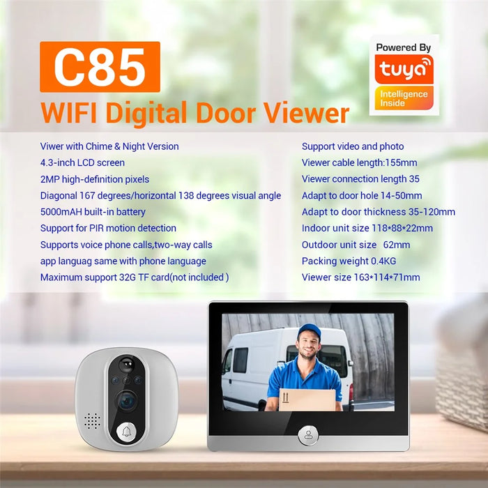 C85 Doorbell Camera 1080P PIR Motion Detection Digital Peephole Door Viewer Two-Way Call - 3
