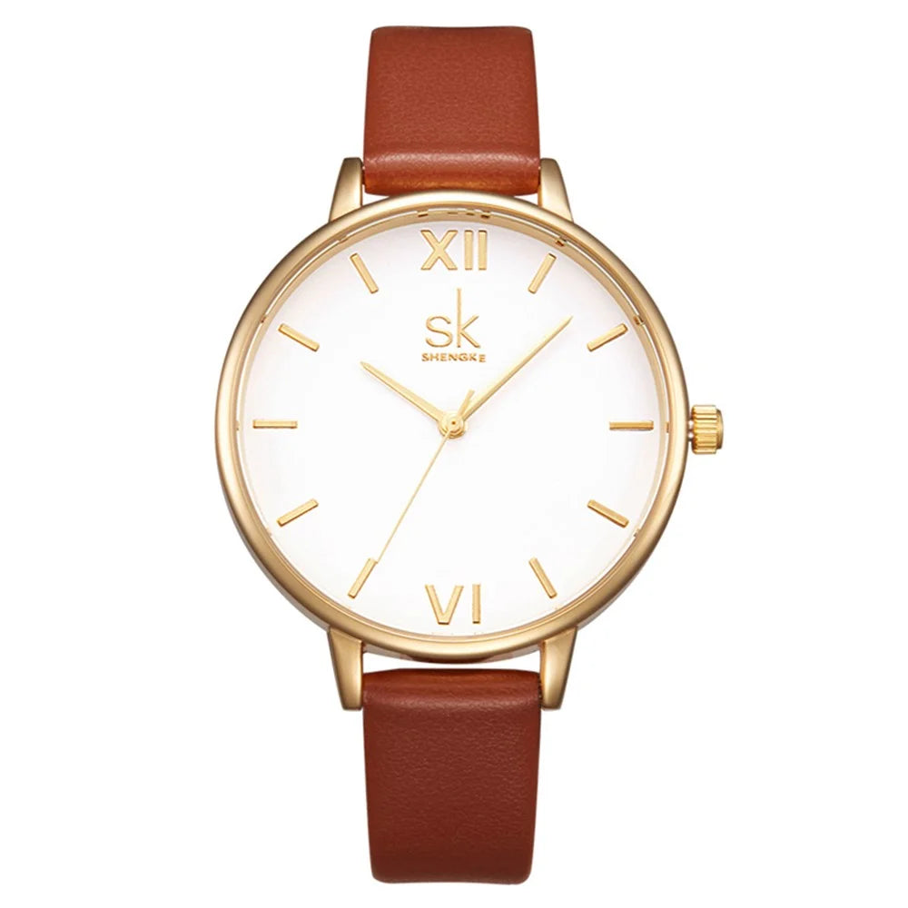 SK Fashionable Women's Quartz Watch with Precise Time Display for Teen Girls Daily Use - Brown - 1