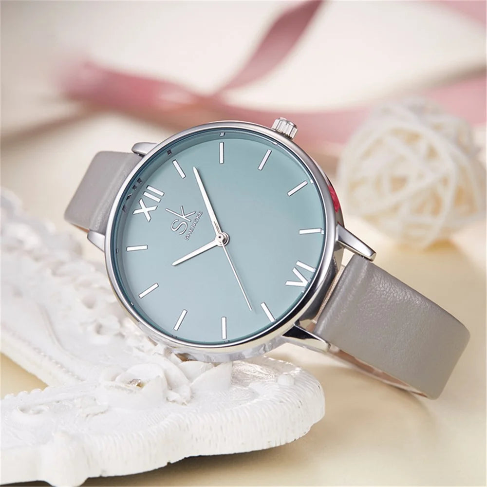 SK Fashionable Women's Quartz Watch with Precise Time Display for Teen Girls Daily Use - Brown - 4