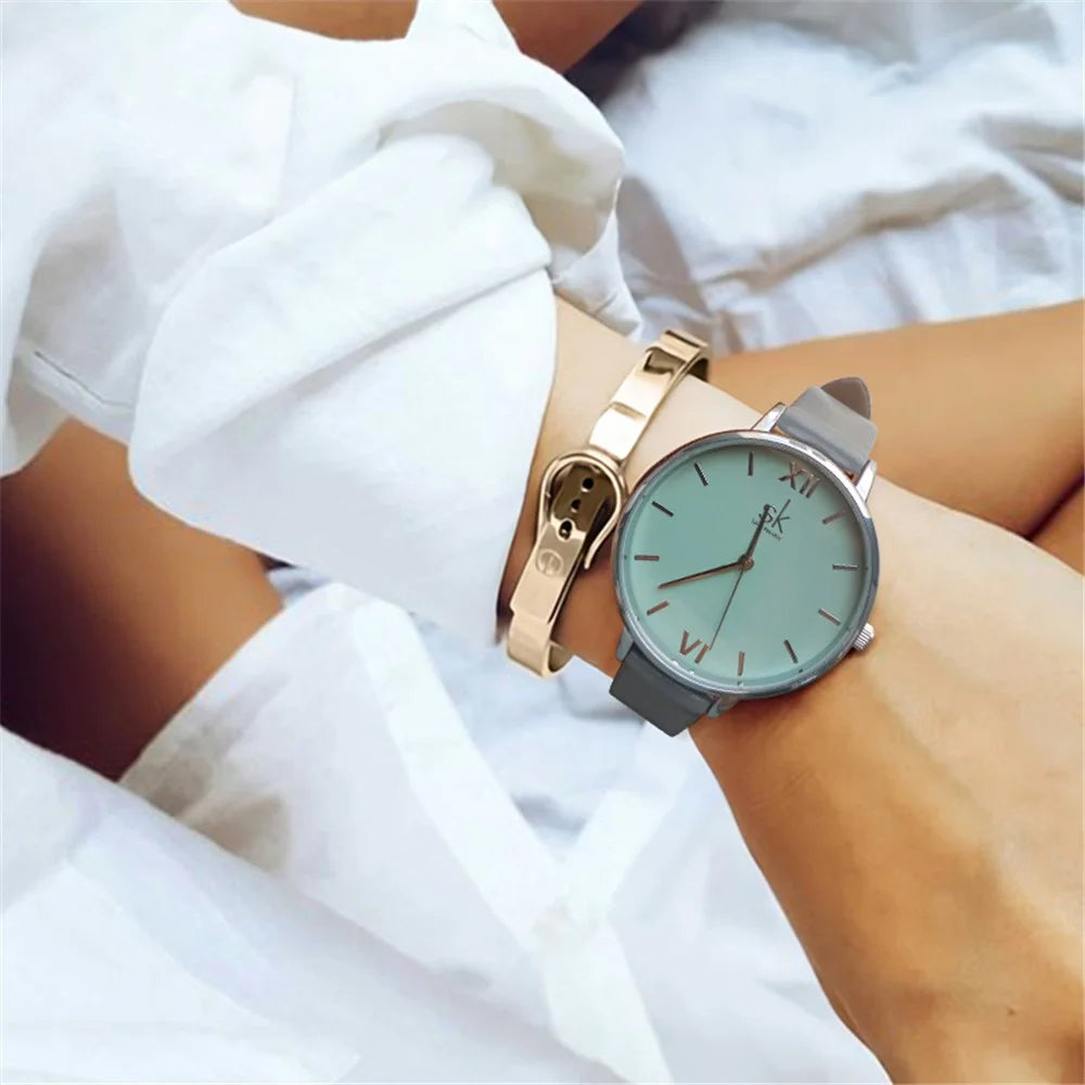 SK Fashionable Women's Quartz Watch with Precise Time Display for Teen Girls Daily Use - Brown - 5