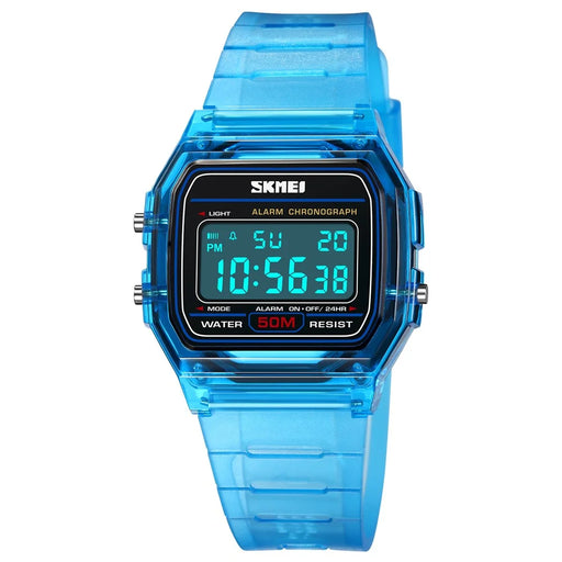 SKMEI 2056 Fashion Square Wrist Watch TPU Strap EL Backlight Electronic Watch - Transparent Blue / Blue Strap - 2