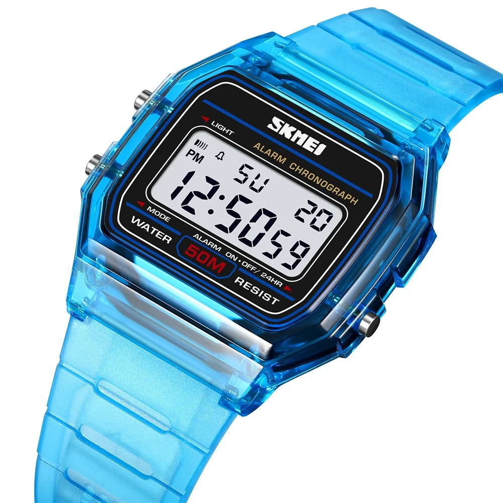SKMEI 2056 Fashion Square Wrist Watch TPU Strap EL Backlight Electronic Watch - Transparent Blue / Blue Strap - 3