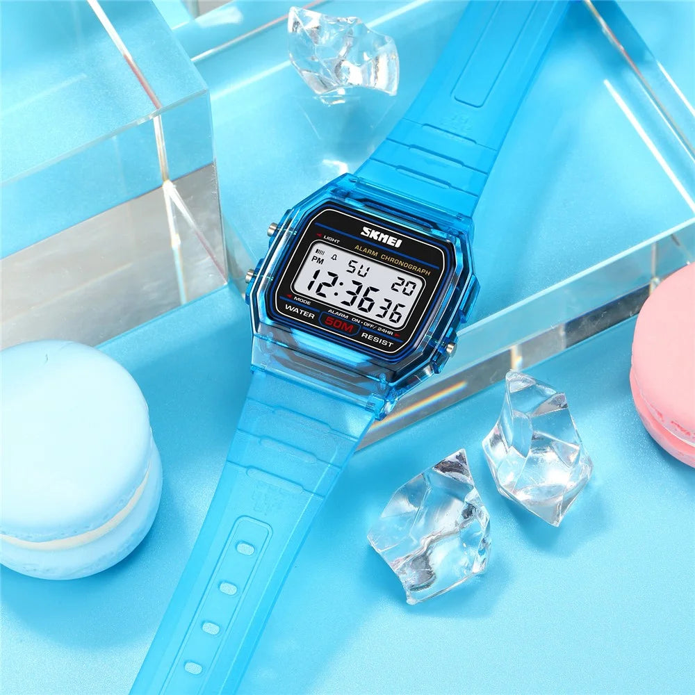 SKMEI 2056 Fashion Square Wrist Watch TPU Strap EL Backlight Electronic Watch - Transparent Blue / Blue Strap - 5