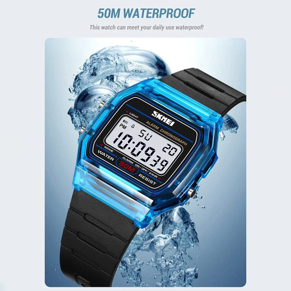 SKMEI 2056 Fashion Square Wrist Watch TPU Strap EL Backlight Electronic Watch - Transparent Blue / Blue Strap - 6