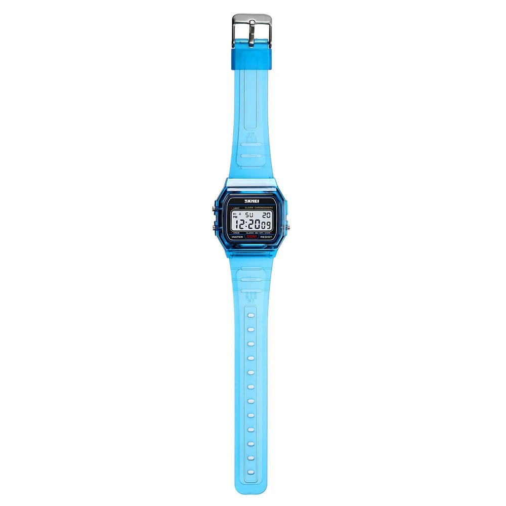 SKMEI 2056 Fashion Square Wrist Watch TPU Strap EL Backlight Electronic Watch - Transparent Blue / Blue Strap - 7