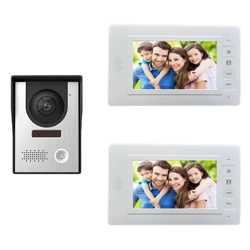 N1-2 Video Intercom Doorbell System 7 Inches LCD Monitor Video Door Phone Kits with 2 Indoor Monitors for Villa Home - UK Plug - 1