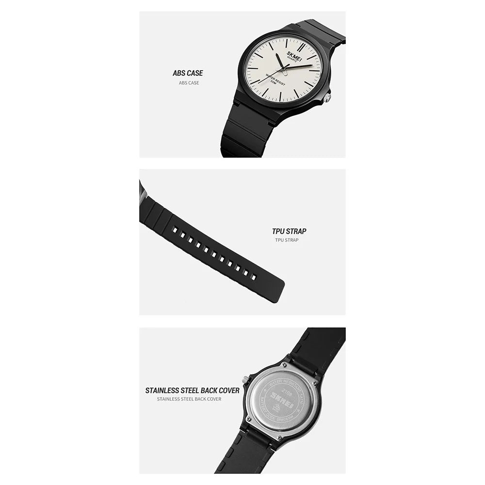 SKMEI 2108 Minimalism Quartz Watch 50m Waterproof Fashion Wrist Watch - Black / White / Black - 4