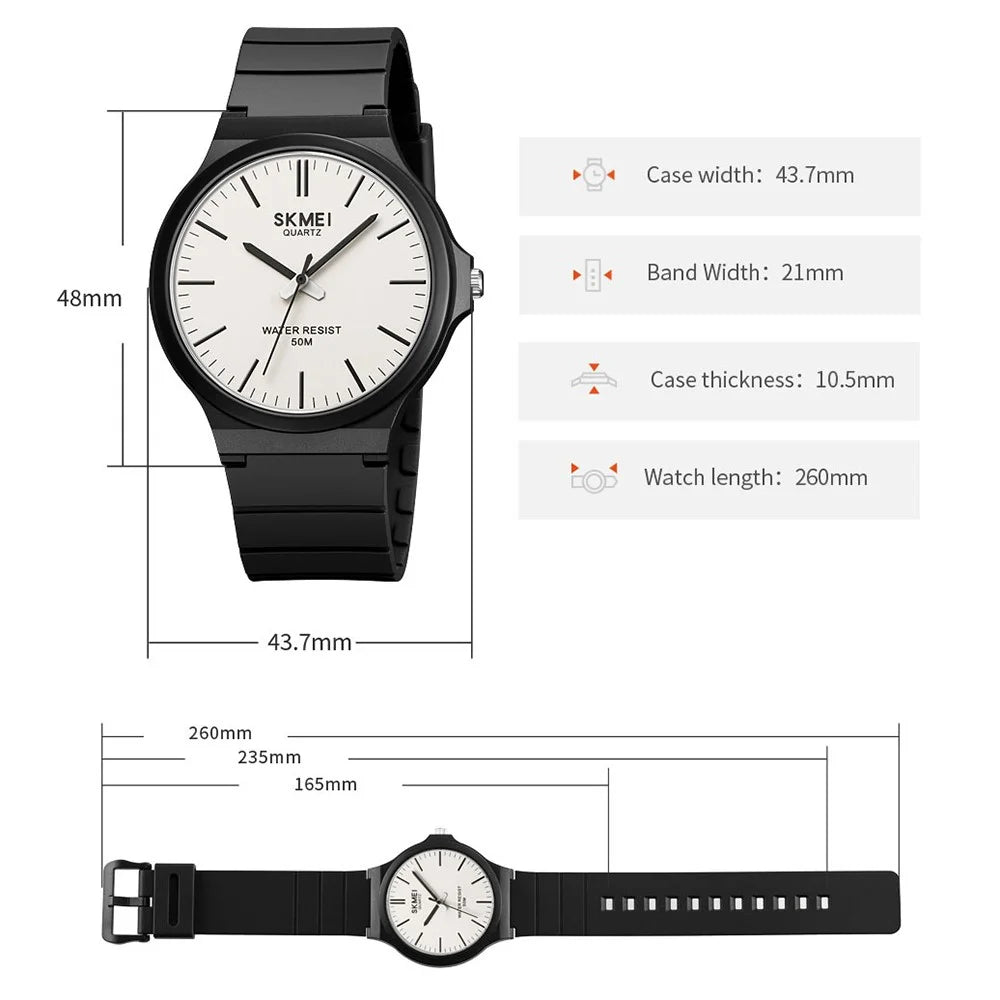 SKMEI 2108 Minimalism Quartz Watch 50m Waterproof Fashion Wrist Watch - Black / White / Black - 5