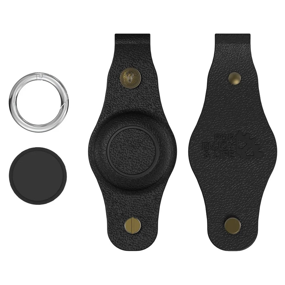 For Apple AirTag Silicone Case Bluetooth-compatible Tracker Cover Litchi Texture Waterproof Key Container with Buckle - Black - 1