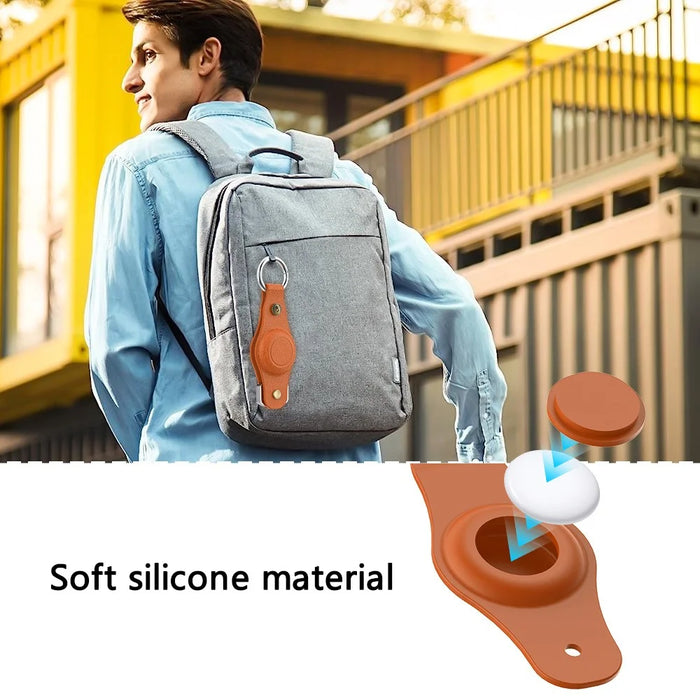 For Apple AirTag Silicone Case Bluetooth-compatible Tracker Cover Litchi Texture Waterproof Key Container with Buckle - Black - 3