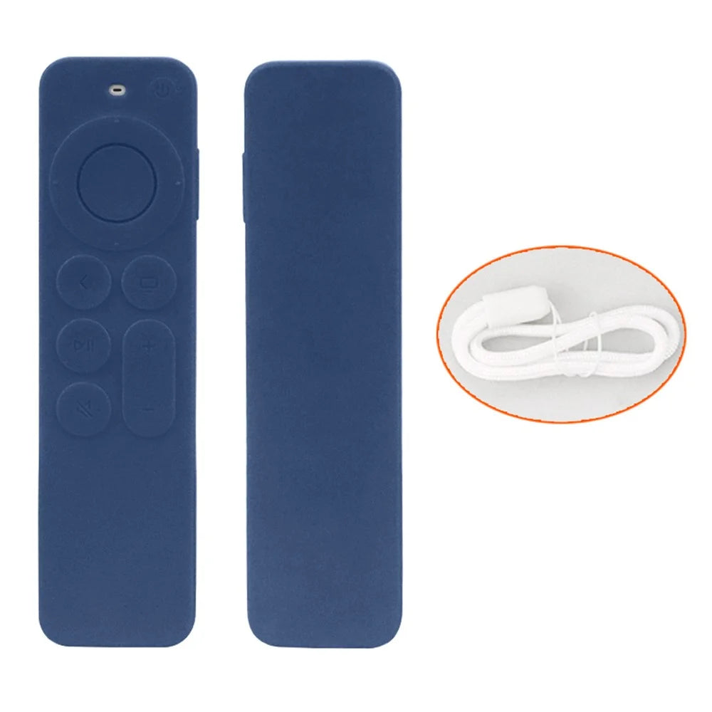 For Apple TV6 Remote Controller Drop-proof Case Silicone Protective Cover with Lanyard - Dark Blue - 1