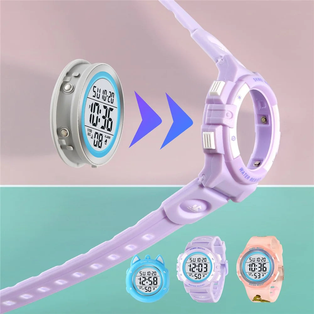 SKMEI 2236 Lovely Kids Round Wrist Watch Children Luminous DIY Digital Watch with 2 Straps - For Girls - 4