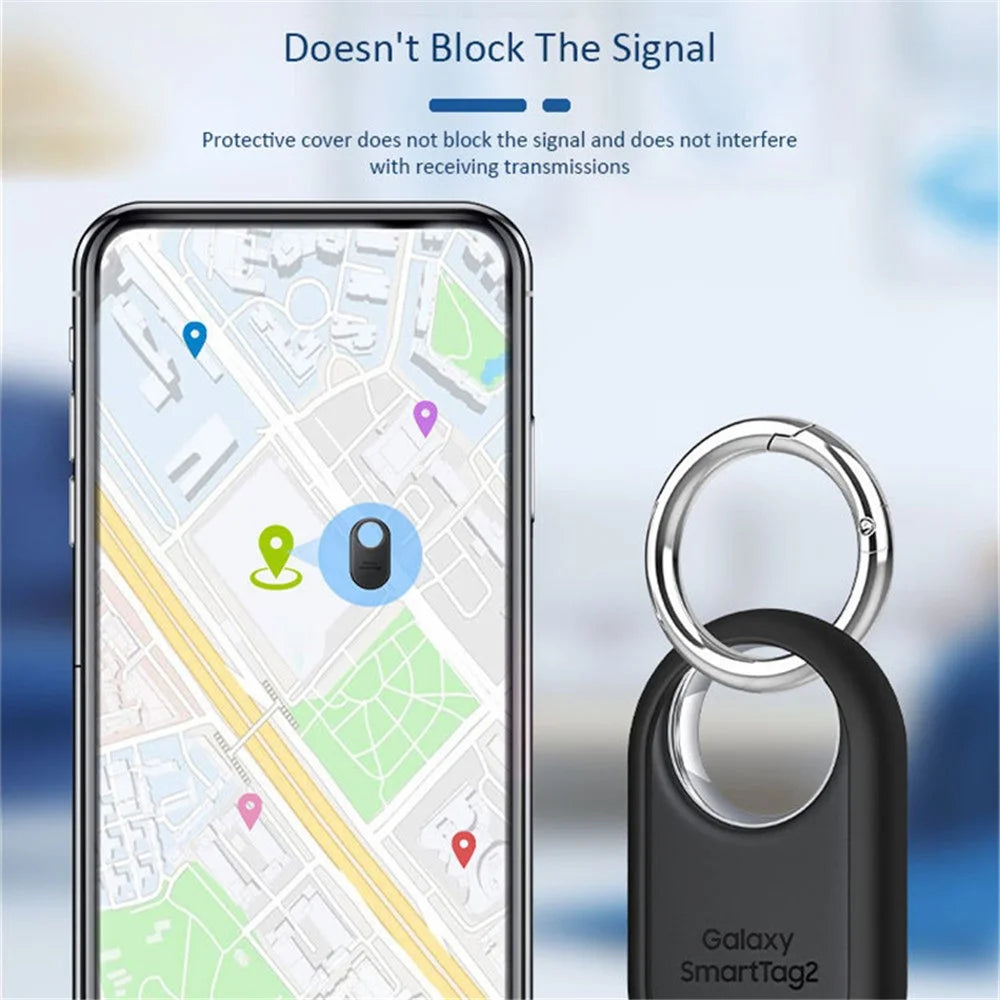 Slim Silicone Case for Samsung Galaxy SmartTag 2 Bluetooth-compatible Tracker Bumper Frame Protector with Buckle - Black - 3