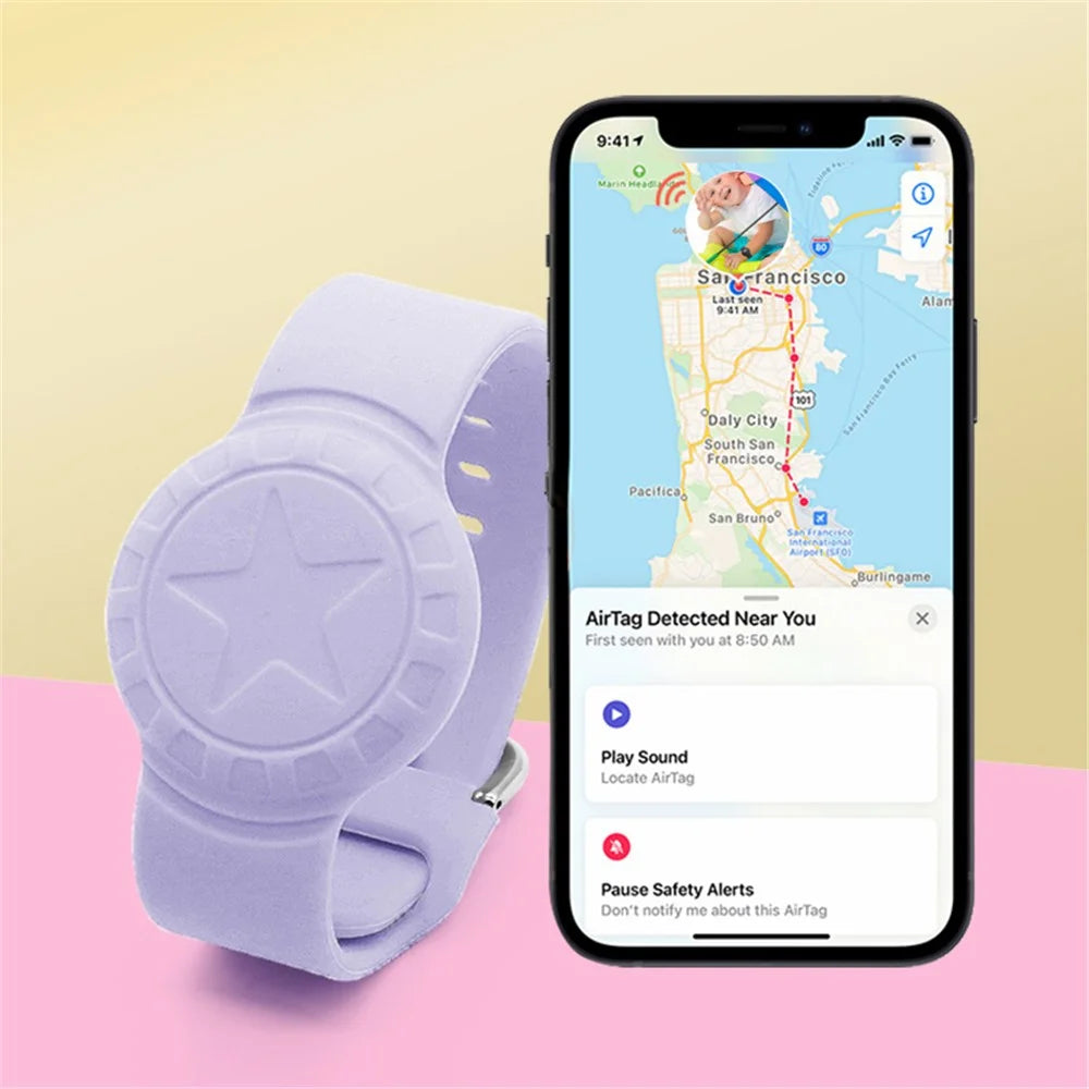 For Apple AirTag Tracker Bracelet Star Pattern Silicone GPS Tracker Holder Waterproof Wristband - Midnight Blue - 4