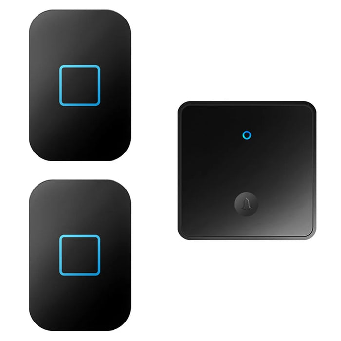 CACAZI FA88 Type 86 Big Panel Button Wireless Doorbell Adjustable Volume Home Door Bell Kit with 1 Transmitter+2 Receivers - Black / UK Plug - 1