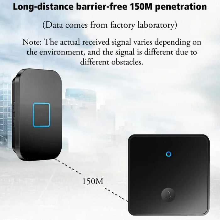 CACAZI FA88 Type 86 Big Panel Button Wireless Doorbell Adjustable Volume Home Door Bell Kit with 1 Transmitter+2 Receivers - Black / UK Plug - 2