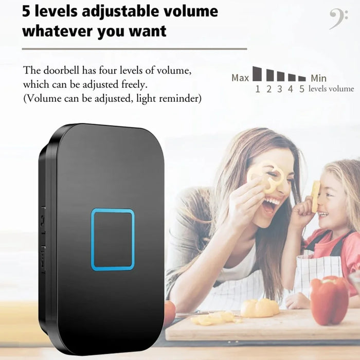 CACAZI FA88 Type 86 Big Panel Button Wireless Doorbell Adjustable Volume Home Door Bell Kit with 1 Transmitter+2 Receivers - Black / UK Plug - 3