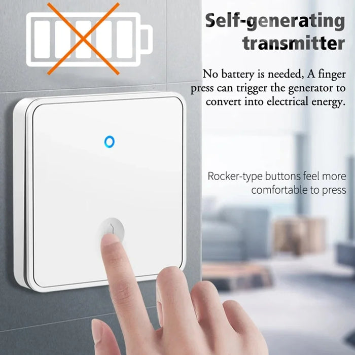 CACAZI FA88 Type 86 Big Panel Button Wireless Doorbell Adjustable Volume Home Door Bell Kit with 1 Transmitter+2 Receivers - Black / UK Plug - 6