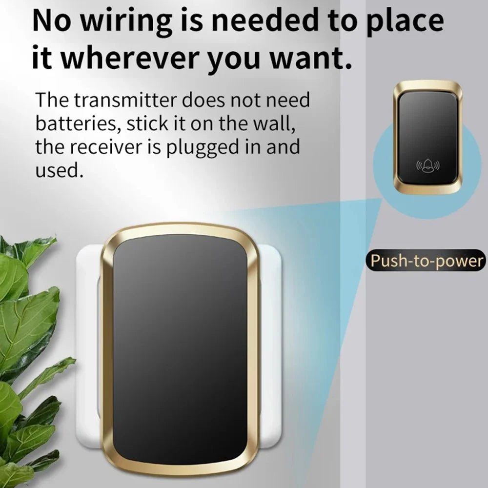 CACAZI FA29PRO 5 Volume Levels Wireless Doorbell Mini Chime Door Bell Kit with 1 Transmitter+1 Receiver - Gold / EU Plug - 3