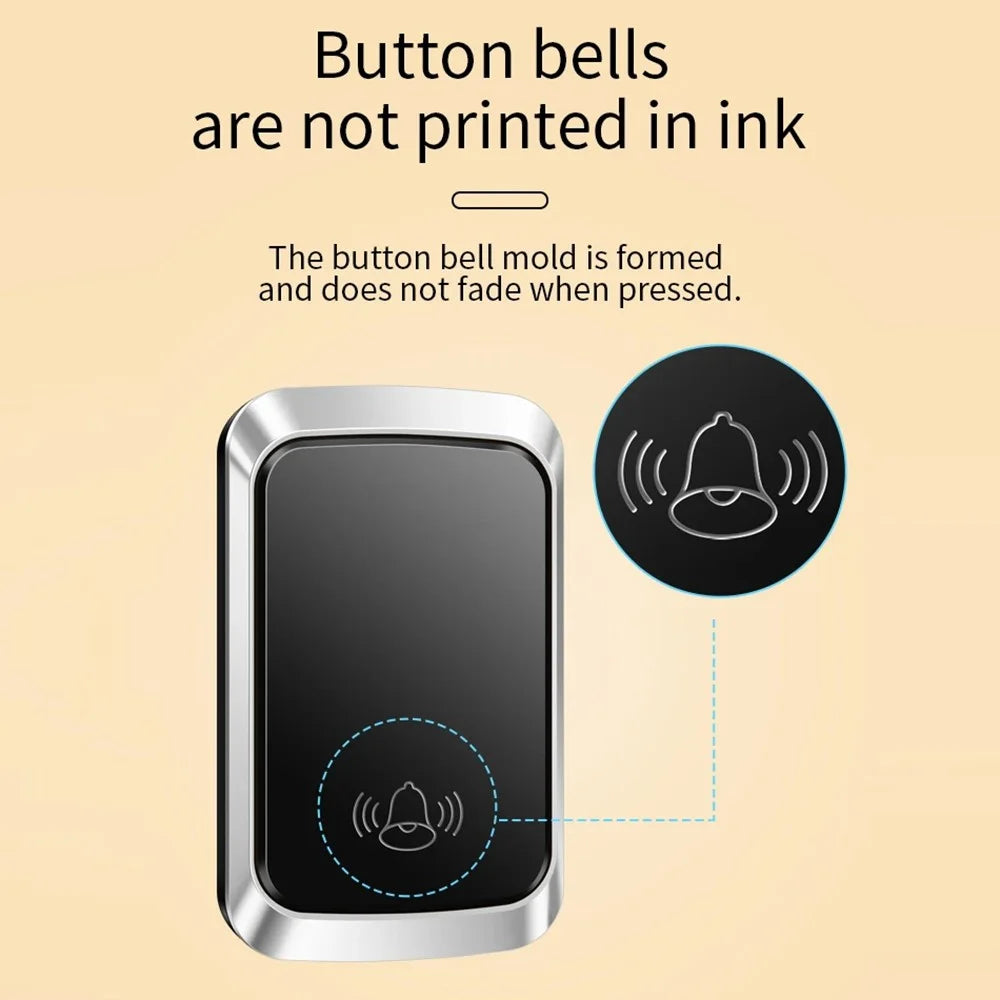 CACAZI FA29PRO Wireless Doorbell 5 Volume Levels Chime Door Bell Kit with 1 Transmitter+2 Receivers - Gold / US Plug - 4