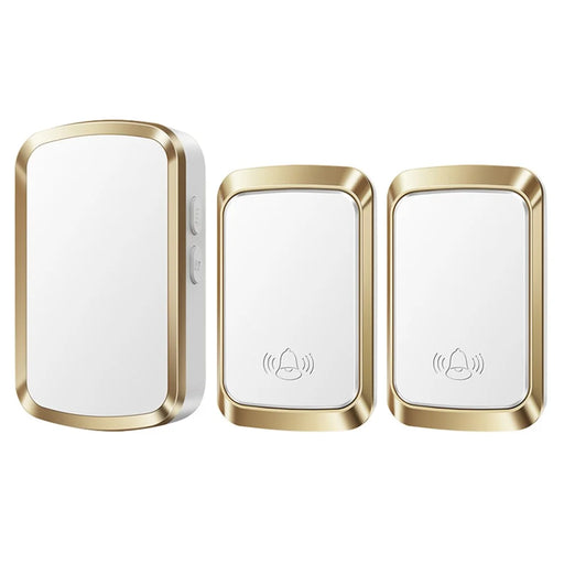CACAZI FA29PRO Home Wireless Doorbell 5 Volume Levels Chime Door Bell Kit with 2 Transmitters+1 Receiver - Gold / EU Plug - 1