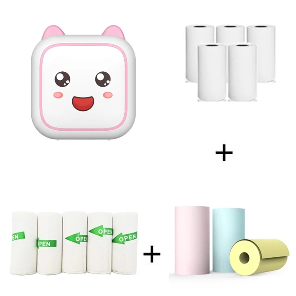 M6 Mini Sticker Printer Bluetooth-compatible Thermal Printer with 5 Rolls Paper + 5 Rolls Sticker + 3 Rolls Color Paper - Pink - 6