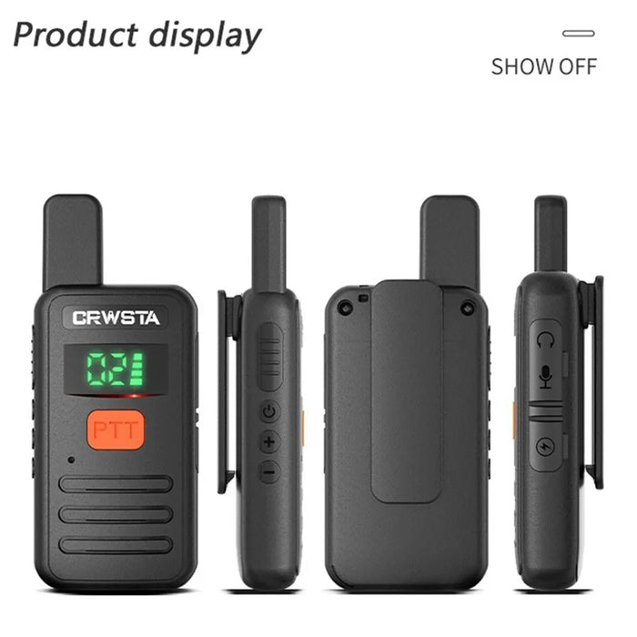CRWSTA T70 5W Portable Mini Walkie Talkie Long Range Handheld Two Way Radio - Black / EU Plug - 6