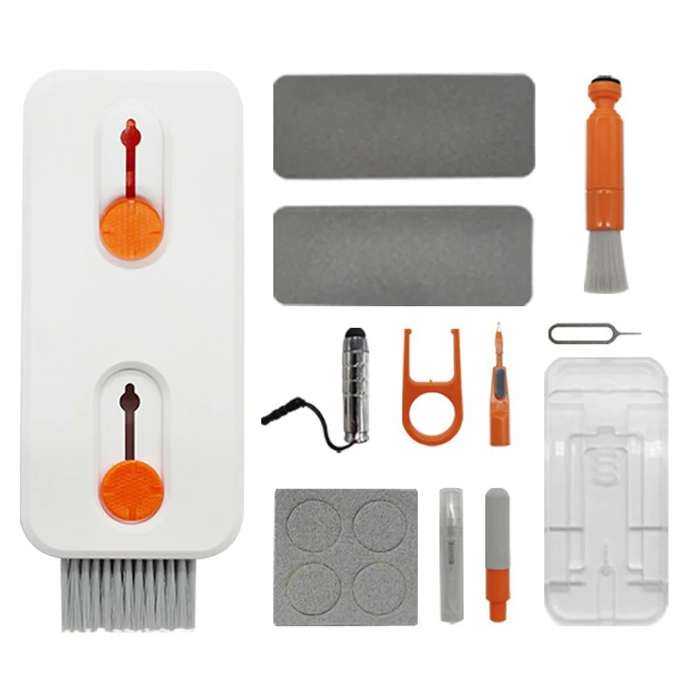 12-in-1 Keyboard Cleaning Kit for Laptops Computer Camera Lens Phone Screen Cleaner Brush Set - White+Orange - 1