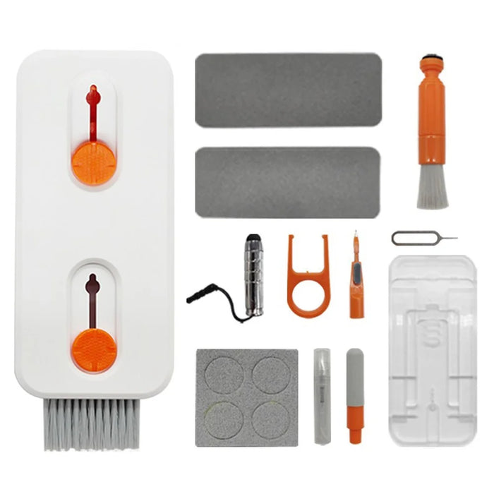 12-in-1 Keyboard Cleaning Kit for Laptops Computer Camera Lens Phone Screen Cleaner Brush Set - White+Orange - 1