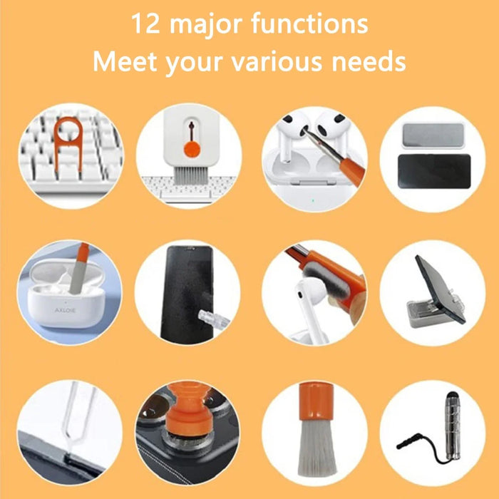 12-in-1 Keyboard Cleaning Kit for Laptops Computer Camera Lens Phone Screen Cleaner Brush Set - White+Orange - 5