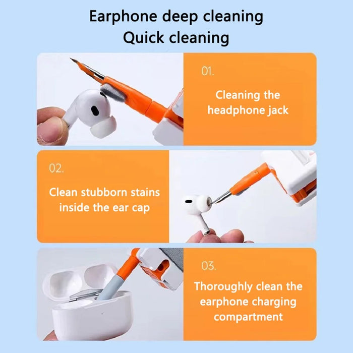 12-in-1 Keyboard Cleaning Kit for Laptops Computer Camera Lens Phone Screen Cleaner Brush Set - White+Orange - 7