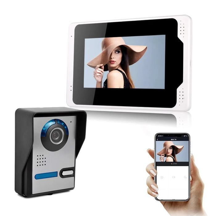 701FA11 Tuya App 7-inch WiFi Indoor Monitor + Waterproof Door Bell HD Camera, EU Plug - 1