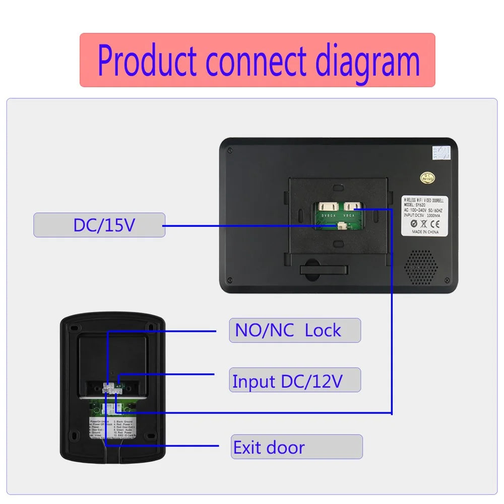 620FC11 7-inch Indoor Monitor + Waterproof Night Vision Door Bell HD Camera, EU Plug - 6