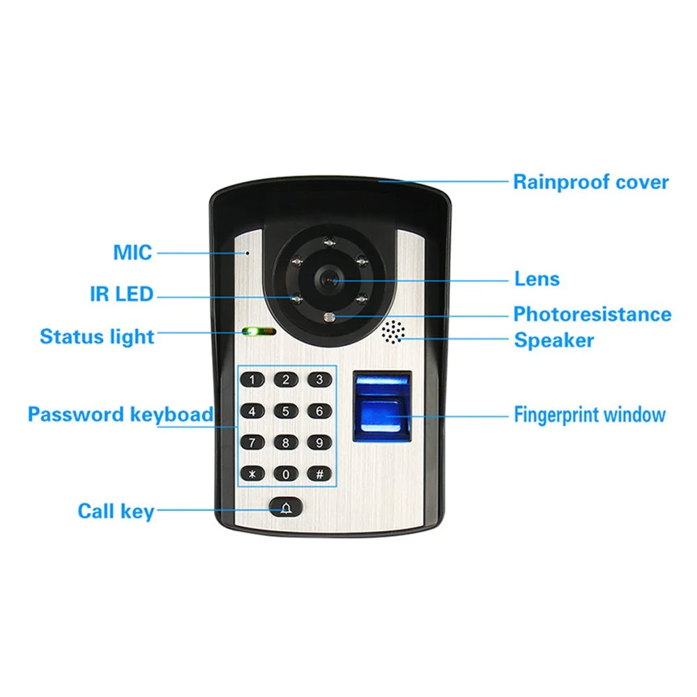 620FD11 7-inch Indoor Monitor + Password Fingerprint HD Door Bell Camera, EU Plug - 6